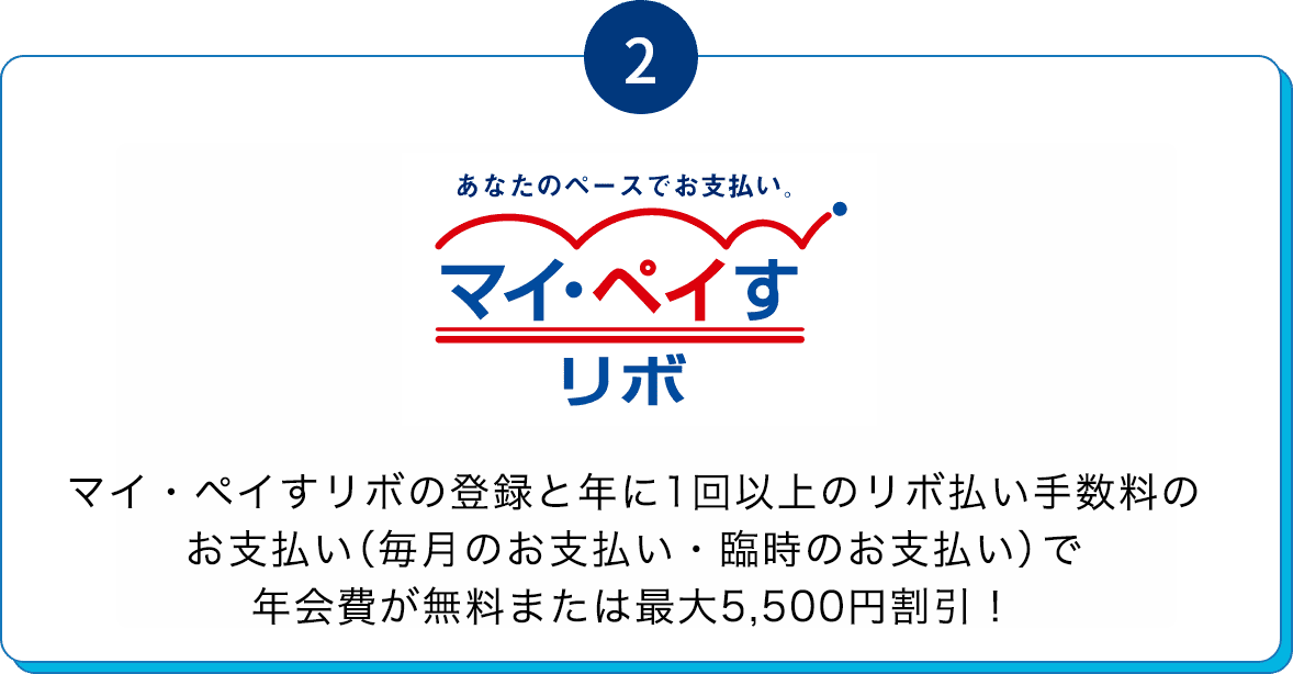 マイ・ペイすリボの登録と年に1回以上のカード利用で年会費が無料または最大5,500円割引！